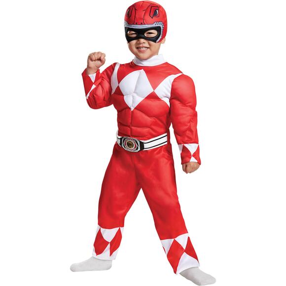 BOYS RED POWER RANGER MUSCLE HALLOWEEN COSTUME 3-4T NEW - Picture 1 of 5